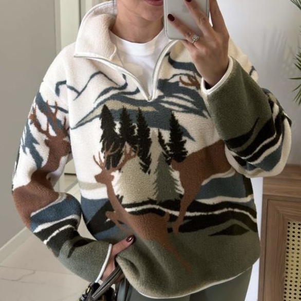 نیم‌زیپ تدی طرح درخت و گوزن