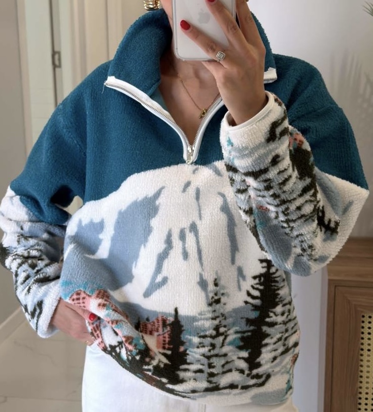 نیم‌زیپ تدی طرح درخت و کلبه