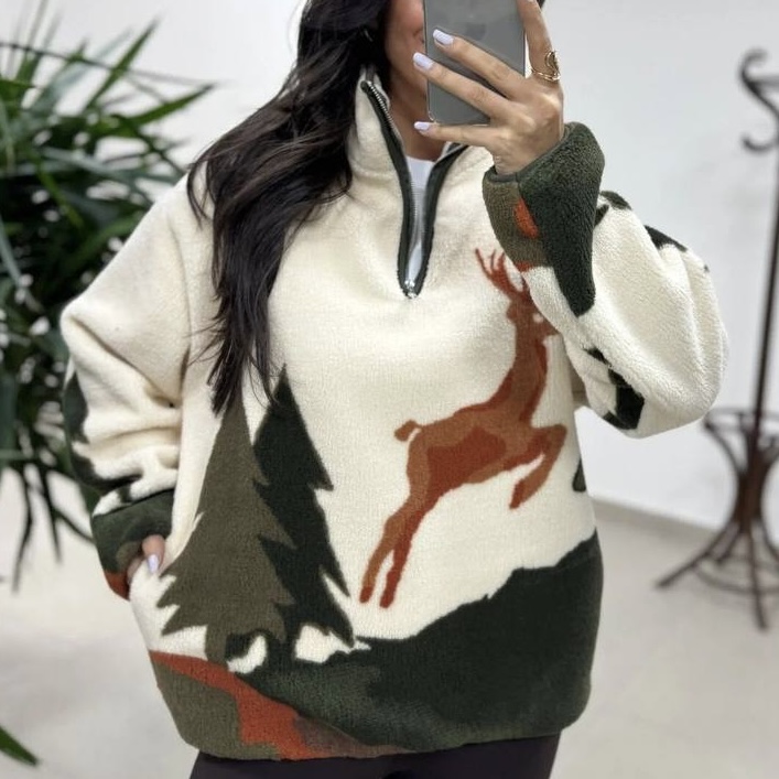 نیم زیپ تدی طرح کوهستان